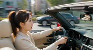 운전중 놀라는 여성