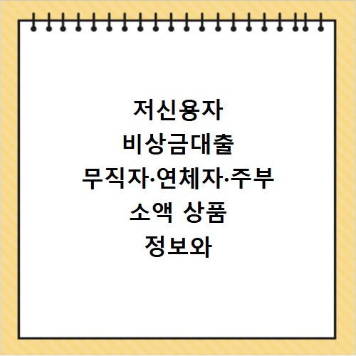 저신용자 비상금대출 무직자·연체자·주부 소액 상품 정보와 거절 대안