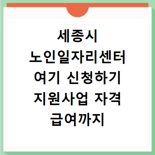 세종시 노인일자리센터 여기 신청하기 지원사업 자격 급여까지