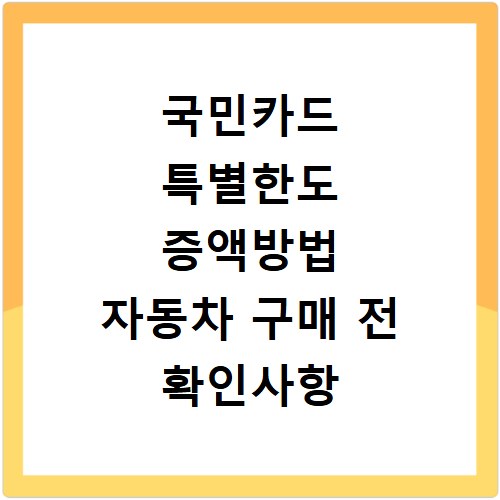 국민카드 특별한도 증액방법 자동차 구매 전 확인사항