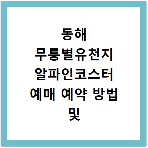 동해 무릉별유천지 알파인코스터 예매 예약 방법 및 이용 꿀팁 정리