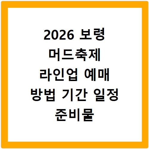 2026 보령 머드축제 라인업 예매 방법 기간 일정 준비물