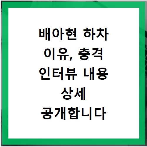 배아현 하차 이유, 충격 인터뷰 내용 상세 공개합니다