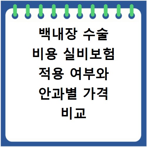 백내장 수술 비용 실비보험 적용 여부와 안과별 가격 비교