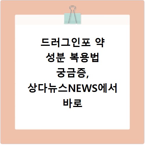 드러그인포 약 성분 복용법 궁금증, 상다뉴스NEWS에서 바로 해결