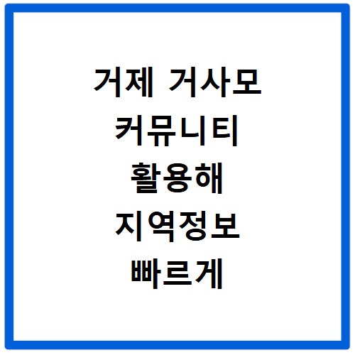 거제 거사모 커뮤니티 활용해 지역정보 빠르게 찾는 방법