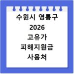 수원시 영통구 2026 고유가 피해지원금 사용처 총정리